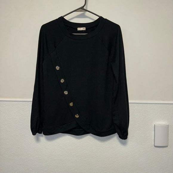 eyeshadow Tops - Women's eyeshadow Sweatshirt XS Black with Brown buttons Sweater Long Sleeve